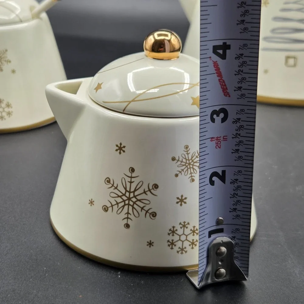 Russ SNOWLIT SETTING teapot & sugar and‎ creamer  CHRISTMAS TREE GOLD STAR